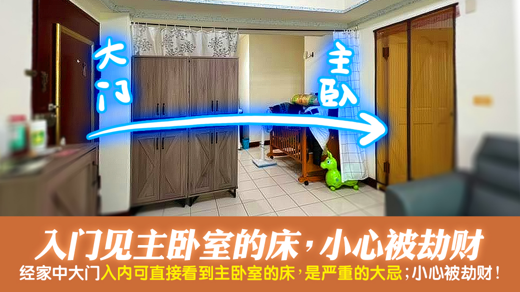 大门进门看到主卧室床容易被劫财---张定玮老师风水勘屿